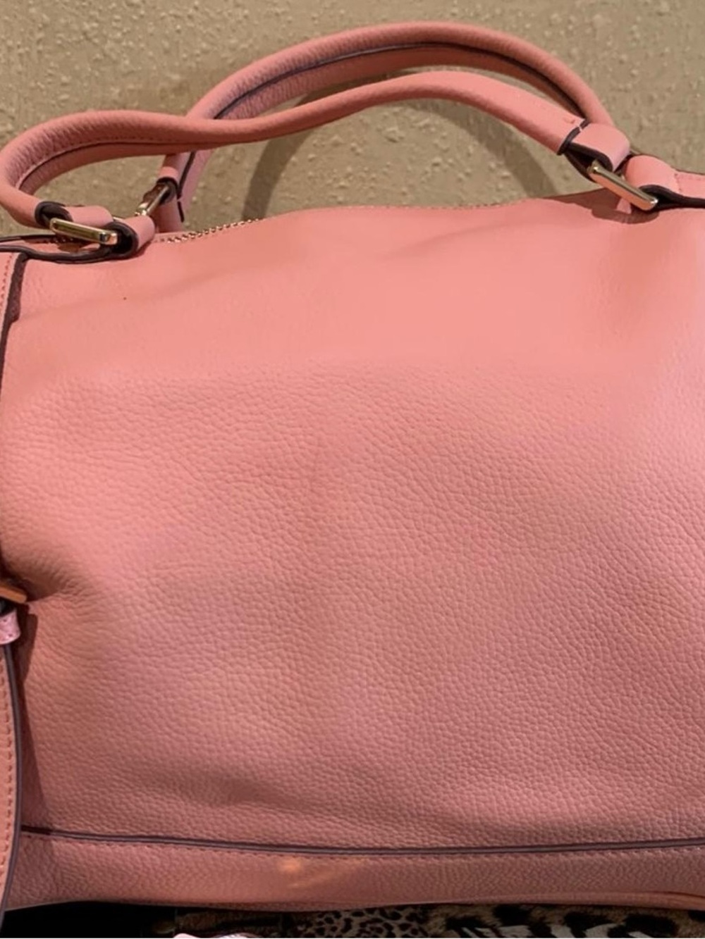 Ora Delphine Salmon Pink Pebble Leather Satchel Handbag with Gold Accents - Picture 5 of 9